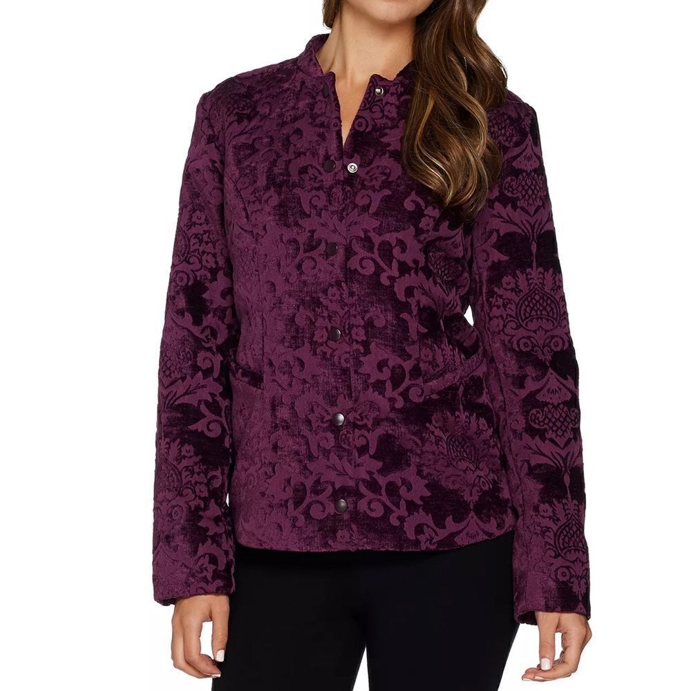 Isaac Mizrahi Live Velvet Scroll Jacquard Snap Front Jacket QVC